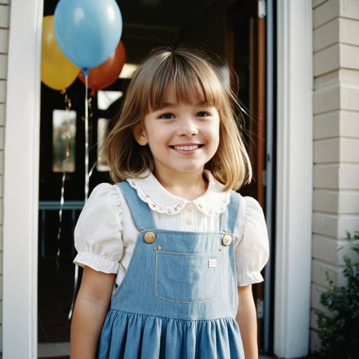 Smiling Toddler Girl in Blue Pinafore