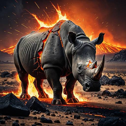 Fiery Rhino with Molten Lava Veins Fiery Rhino with Molten Lava Veins