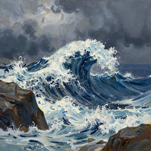 Impressionist Giant Ocean Wave Crashing on Cliffs
