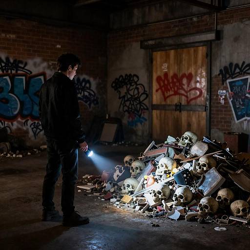 Mysterious Man in Dim Warehouse