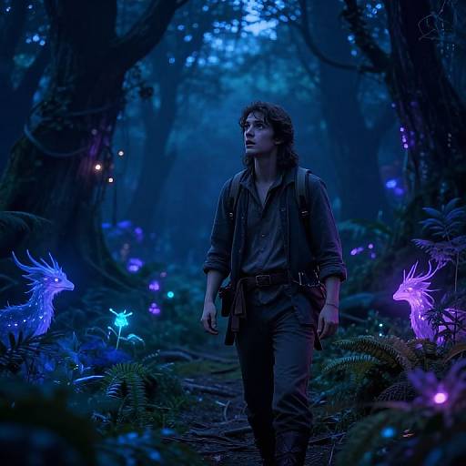 Boys Exploring Enchanted Twilight Forest