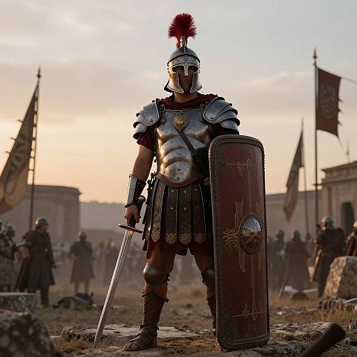 Proud Legionnaire on Ancient Battlefield