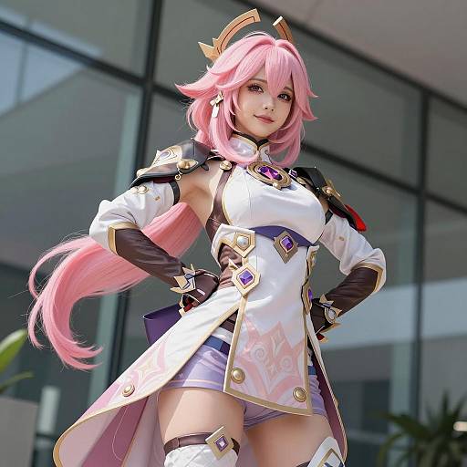 Confident Woman in Fantasy Armor Cosplay