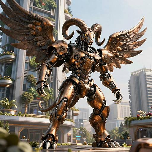 Bronze Mechanical Ram Beast with Wings