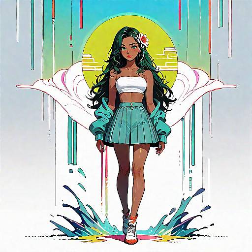 Green-Haired Anime Girl with Flower