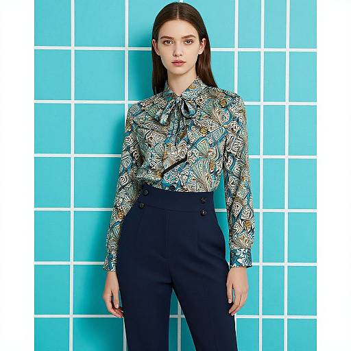 Chic Fashion Portrait with Turquoise Grid