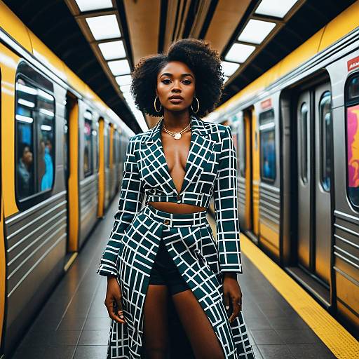 Fashionable Woman in Subway Station