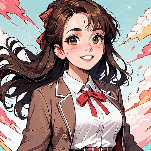 Joyful Schoolgirl in Anime Style