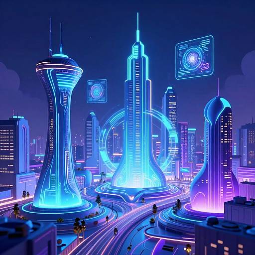 Futuristic Cityscape with Holograms