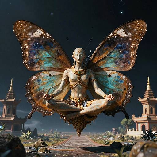 Butterfly Humanoid Meditating in Temple