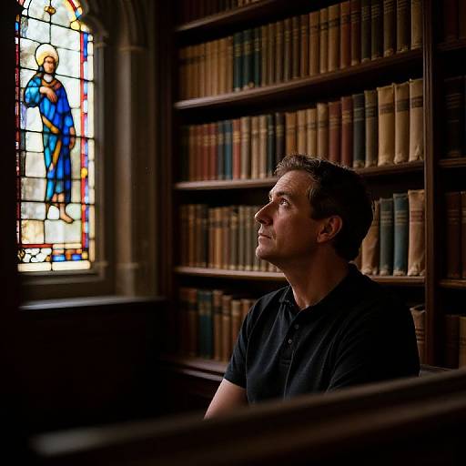 Ancient Library Portrait with Stained Glass