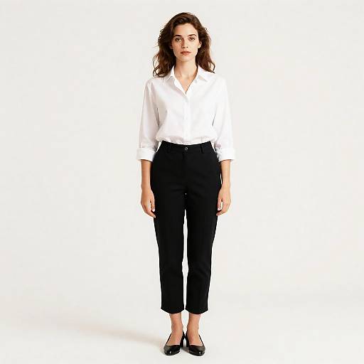 Woman in White Shirt and Black Cropped Trousers