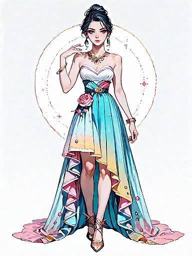 Elegant Woman in Bohemian Chic Strapless Dress