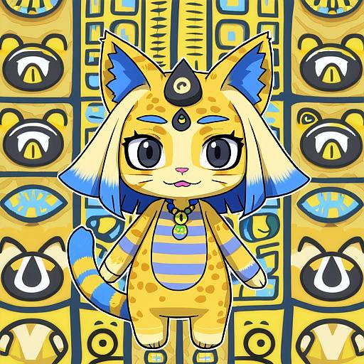 Illustration of Ankha (animal crossing), animal crossing in the style of Takiki