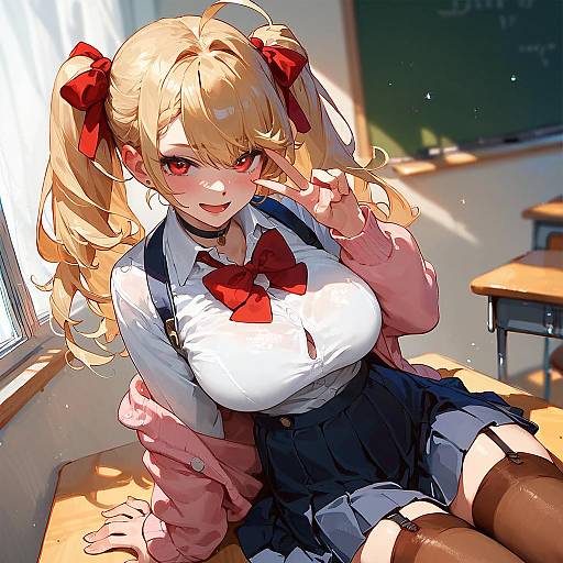 Anime Schoolgirl Pinup in Classroom