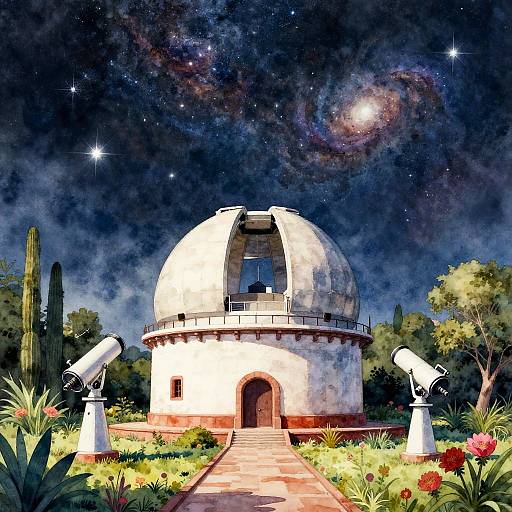 Watercolor Tonantzintla Observatory Scene