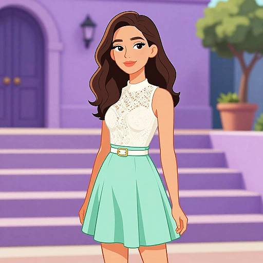 Woman in Summer Dress with Lace Top