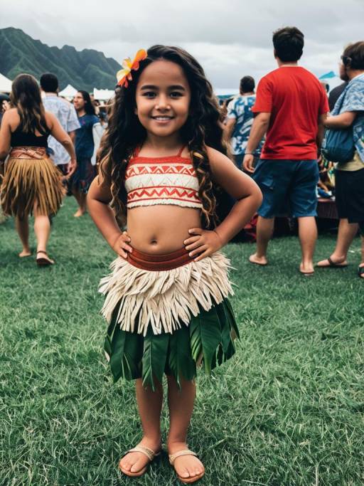 Girl in Traditional Hawaiian Costume at Festival