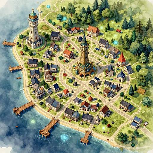 Enchanted Coastal Fantasy Town Map