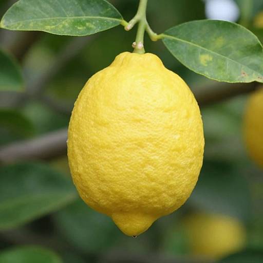Vibrant Yellow Lemon on Branch