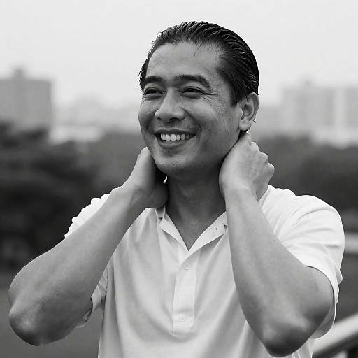 Joyful Man in Black-and-White Portrait