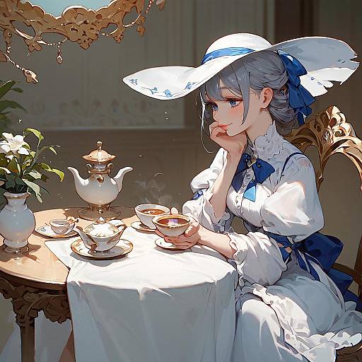Sunlit Tea with Grey-Haired Maiden