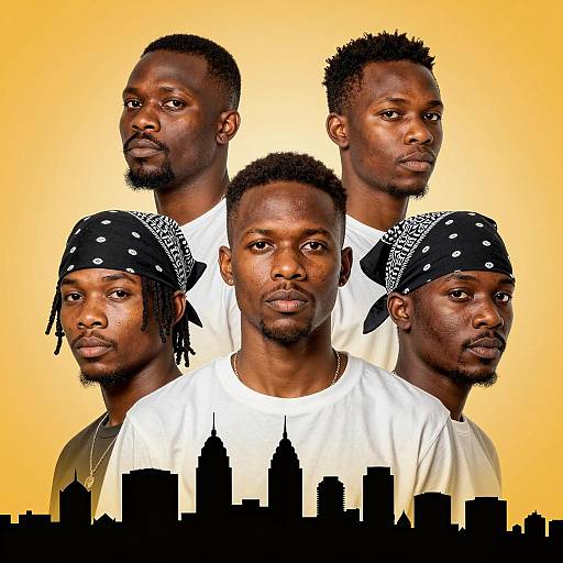 Portrait of Five African American Men with City Skyline