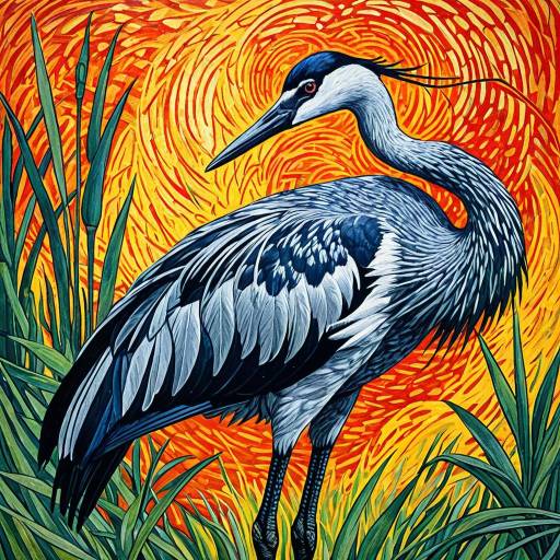 Neo-Impressionist Crane Bird Artwork Neo-Impressionist Crane Bird Artwork
