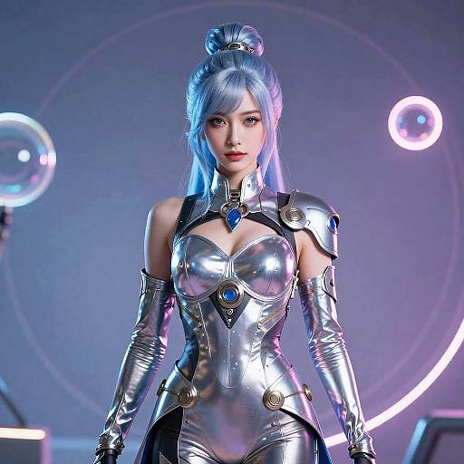 Futuristic Woman in Metallic Armor