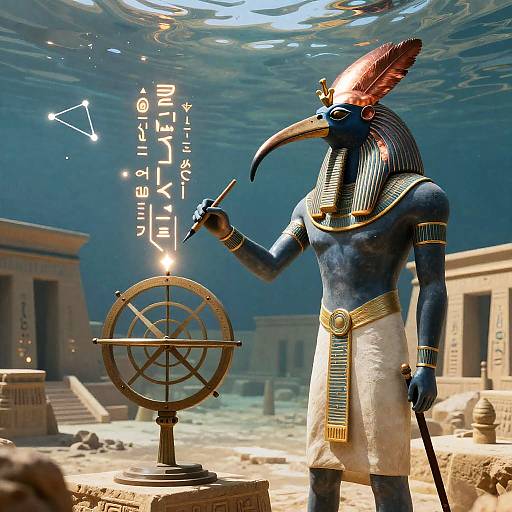 Mechanized Ibis-God Thoth Calibrating Astrolabe Underwater