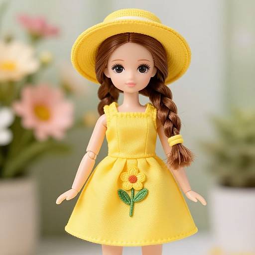 Yellow Dress Female Doll with Flowers