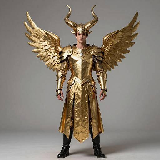 Man in Golden Horned Armor with Wings