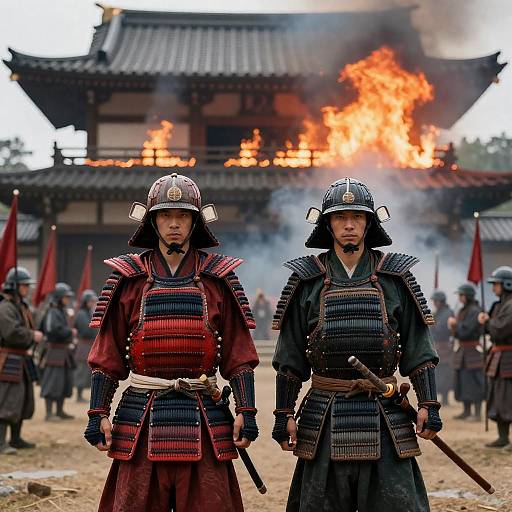 Dramatic Samurai Faces Blaze and Chaos