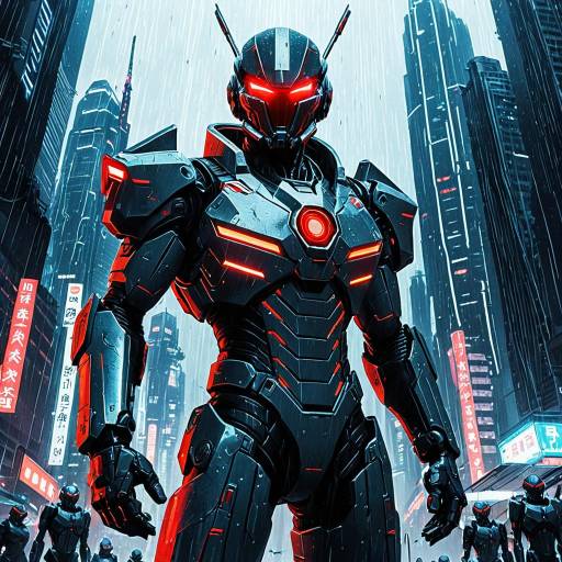 Cybernetic Bounty Hunter in Futuristic City