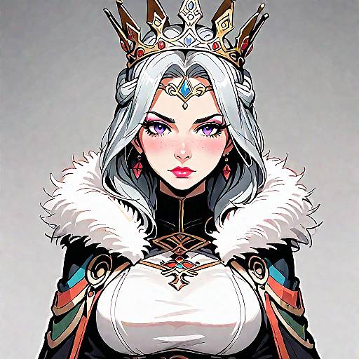 Regal Anime Girl in Fur Cape