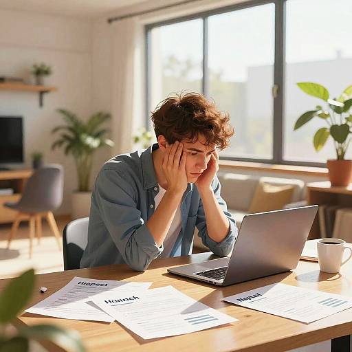 Determined Job Seeker in Cozy Modern Apartment