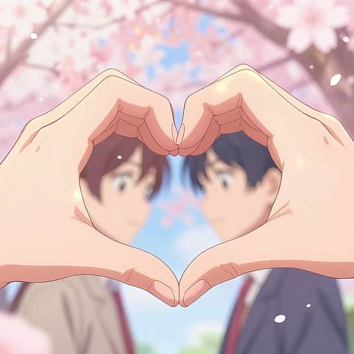 Vibrant Anime Heart Hands Close-Up