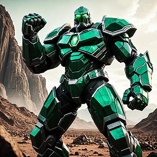 Emerald Armored Titan in Alien Landscape