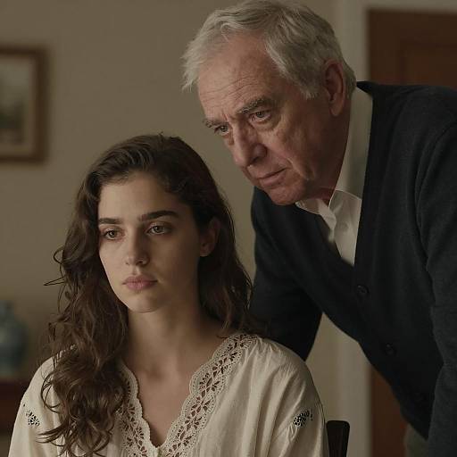 Concerned Older Man and Serious Young Woman