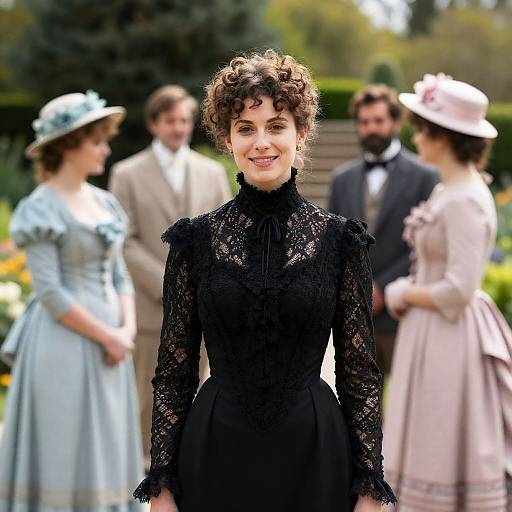 Victorian Garden Scene with Elegant Woman