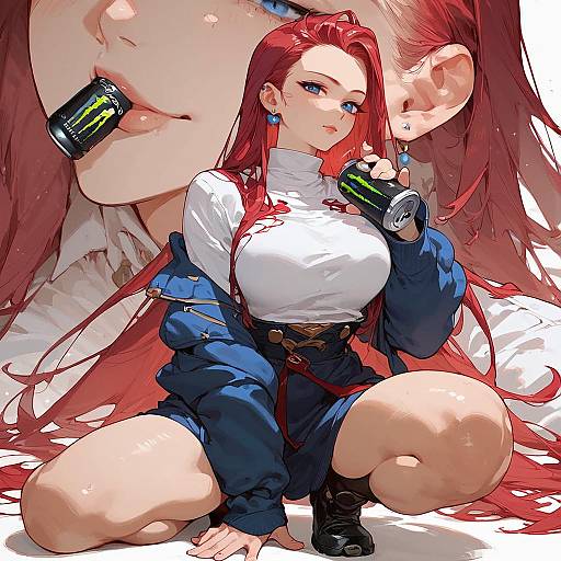 Anime Girl Holding Monster Energy Can