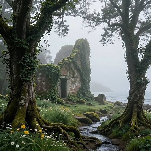 Misty Isle with Ancient Ruins