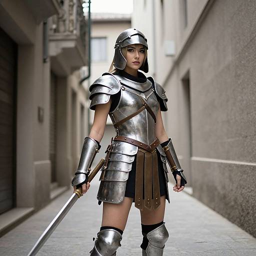 Female Gladiator Cosplay in Alley