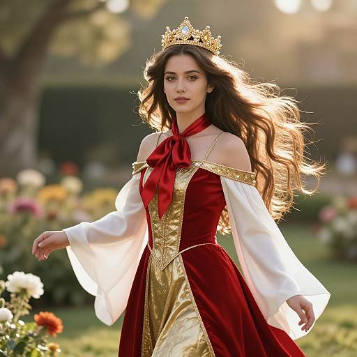 Regal Woman in Sunlit Garden