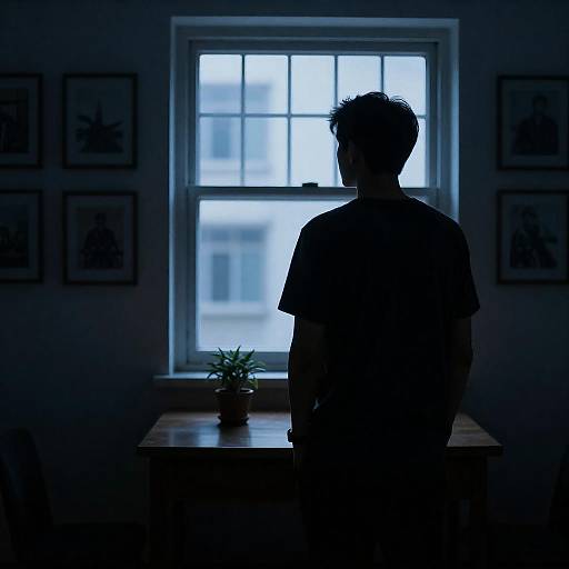 Mysterious Silhouette in Dim Blue Light