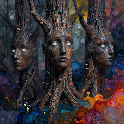 Ethereal Faces in Dark Woods