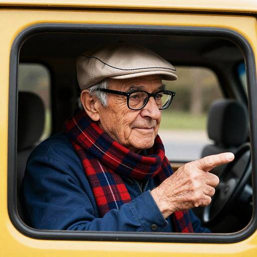 Cheerful Elder in Vintage Vehicle
