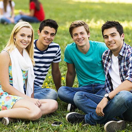 Sunlit Gathering of Friends on Grass