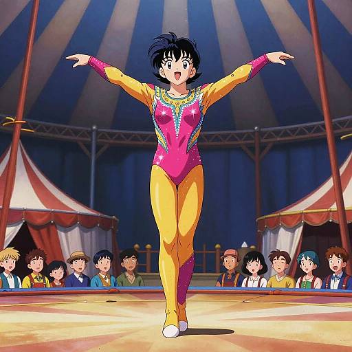 Vibrant Circus Acrobat Mid-Air Flip