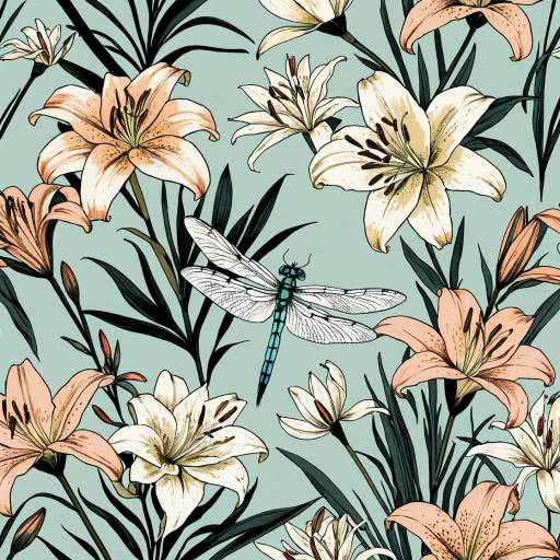 Vintage Lilies and Dragonflies Scarf Design